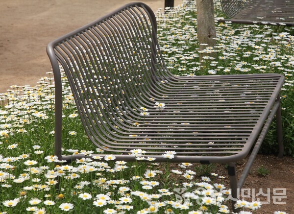 양평 들꽃수목원에 꽃과 함께 쉴 수 있는 의자가 마련돼있는 모습./사진제공 경기관광공사